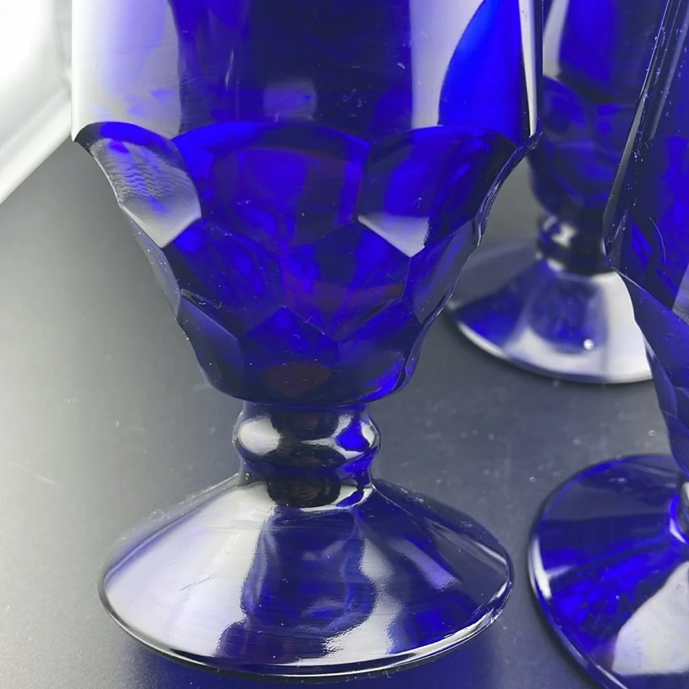 Vintage Cobalt Blue 10oz Georgian Honeycomb Water Glasses 5.5